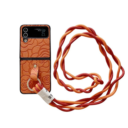 Impression Camellia Pattern Protective Phone Case with Diamond Ring Long Lanyard