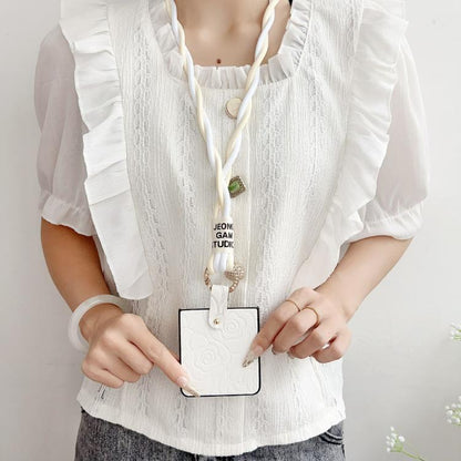 Impression Camellia Pattern Protective Phone Case with Diamond Ring Long Lanyard