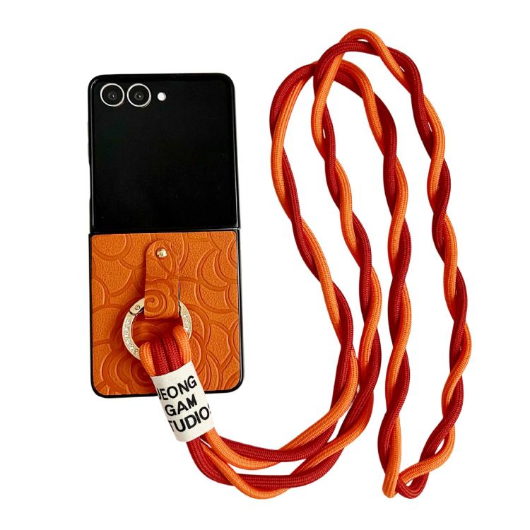 Impression Camellia Pattern Protective Phone Case with Diamond Ring Long Lanyard