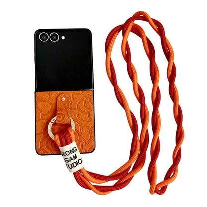 Impression Camellia Pattern Protective Phone Case with Diamond Ring Long Lanyard