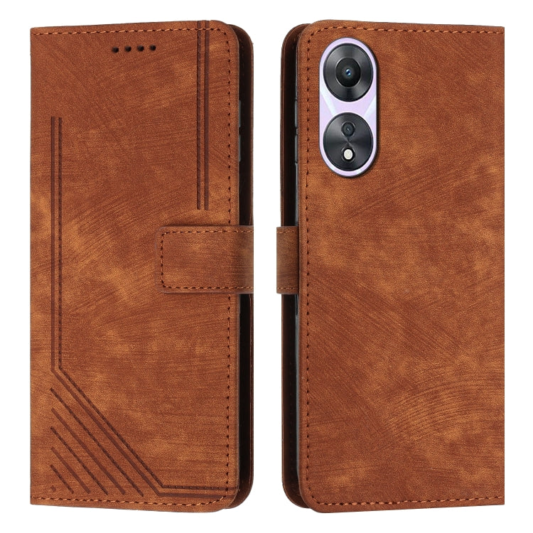 Skin Feel Stripe Pattern Leather Phone Case with Long Lanyard