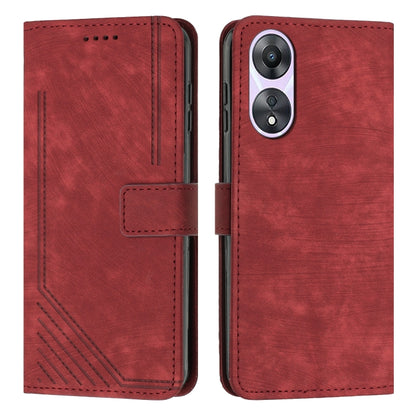 Skin Feel Stripe Pattern Leather Phone Case with Lanyard, For OPPO Reno11 5G Global, For OPPO Reno11 Pro Global, For OPPO A58 / A78