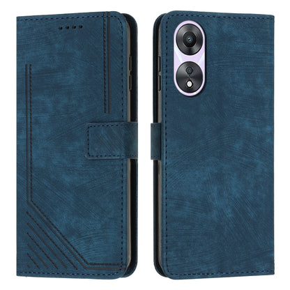 Skin Feel Stripe Pattern Leather Phone Case with Long Lanyard