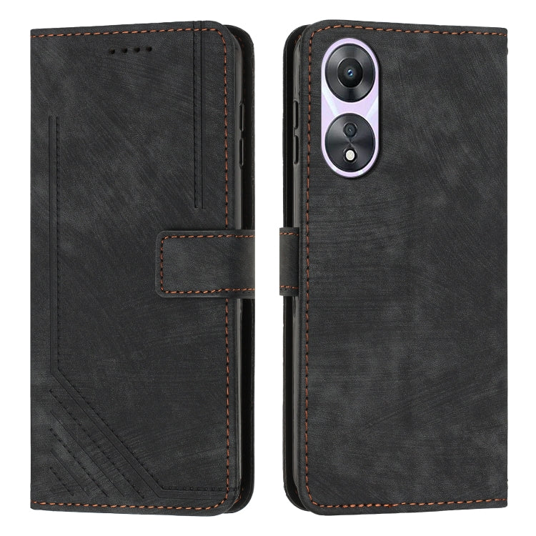 Skin Feel Stripe Pattern Leather Phone Case with Lanyard, For OPPO Reno11 5G Global, For OPPO Reno11 Pro Global, For OPPO A58 / A78