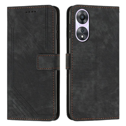Skin Feel Stripe Pattern Leather Phone Case with Lanyard, For OPPO Reno11 5G Global, For OPPO Reno11 Pro Global, For OPPO A58 / A78