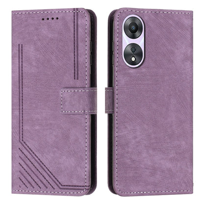 Skin Feel Stripe Pattern Leather Phone Case with Long Lanyard