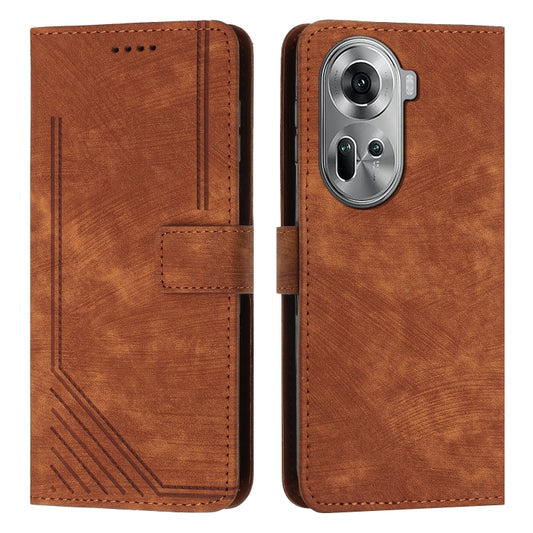 Skin Feel Stripe Pattern Leather Phone Case with Lanyard, For OPPO Reno11 5G Global, For OPPO Reno11 Pro Global, For OPPO A58 / A78