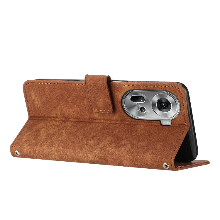 Skin Feel Stripe Pattern Leather Phone Case with Lanyard, For OPPO Reno11 5G Global, For OPPO Reno11 Pro Global, For OPPO A58 / A78