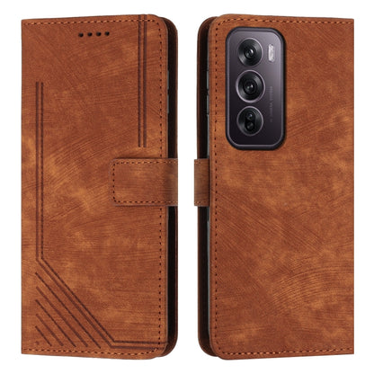 Skin Feel Stripe Pattern Leather Phone Case with Lanyard, For OPPO A5 Pro 5G Global, For OPPO Reno13 Pro Global, For OPPO Reno13 5G Global, For OPPO Reno12 Pro Global