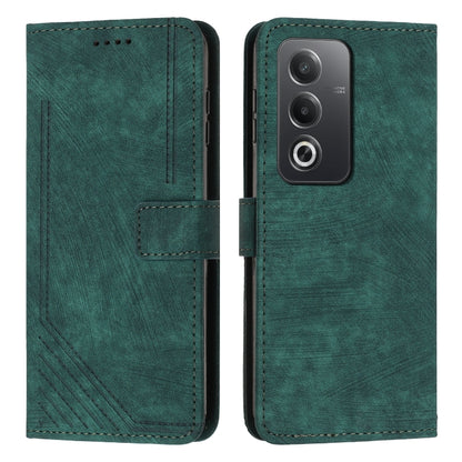 Skin Feel Stripe Pattern Leather Phone Case with Long Lanyard