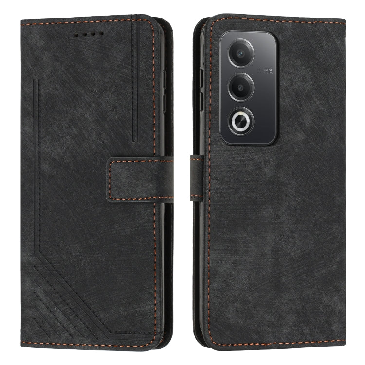 Skin Feel Stripe Pattern Leather Phone Case with Long Lanyard