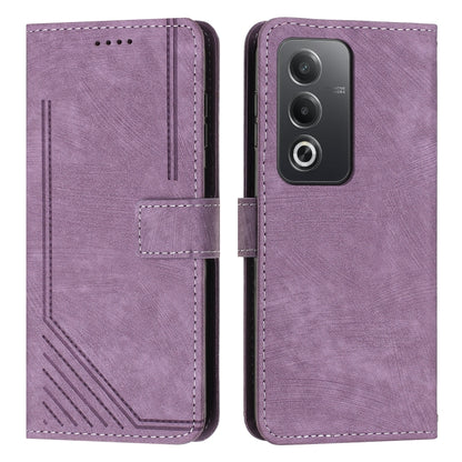 Skin Feel Stripe Pattern Leather Phone Case with Lanyard, For OPPO Reno12 5G Global, For OPPO A3 Pro Global, For OPPO Reno11 5G Global, For OPPO Reno11 Pro Global