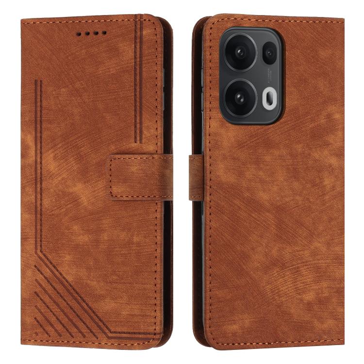 Skin Feel Stripe Pattern Leather Phone Case with Lanyard, For OPPO A5 Pro 5G Global, For OPPO Reno13 Pro Global, For OPPO Reno13 5G Global, For OPPO Reno12 Pro Global