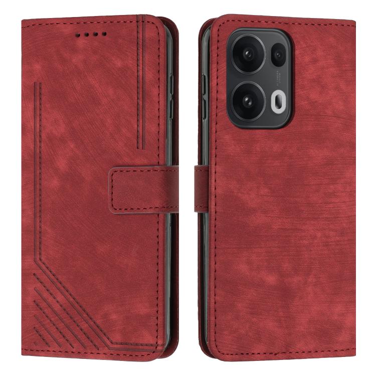 Skin Feel Stripe Pattern Leather Phone Case with Lanyard, For OPPO A5 Pro 5G Global, For OPPO Reno13 Pro Global, For OPPO Reno13 5G Global, For OPPO Reno12 Pro Global