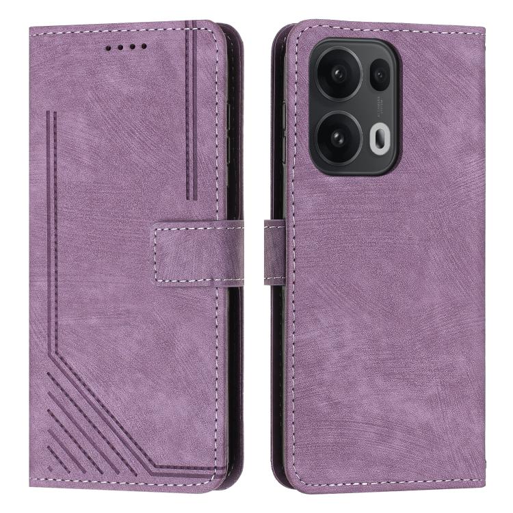 Skin Feel Stripe Pattern Leather Phone Case with Lanyard, For OPPO A5 Pro 5G Global, For OPPO Reno13 Pro Global, For OPPO Reno13 5G Global, For OPPO Reno12 Pro Global