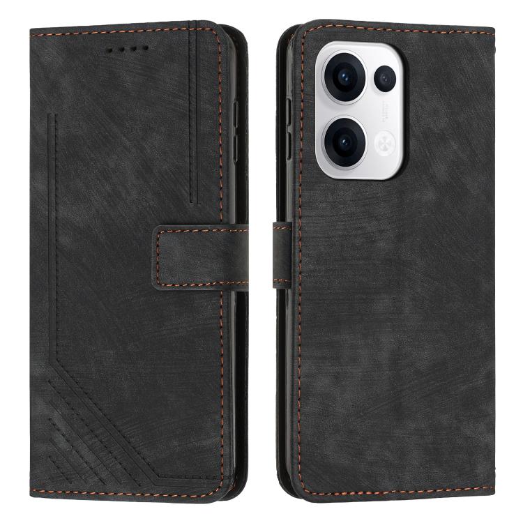 Skin Feel Stripe Pattern Leather Phone Case with Long Lanyard