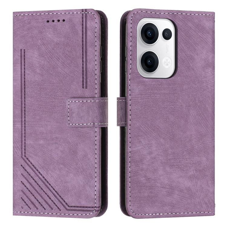 Skin Feel Stripe Pattern Leather Phone Case with Lanyard, For OPPO A5 Pro 5G Global, For OPPO Reno13 Pro Global, For OPPO Reno13 5G Global, For OPPO Reno12 Pro Global