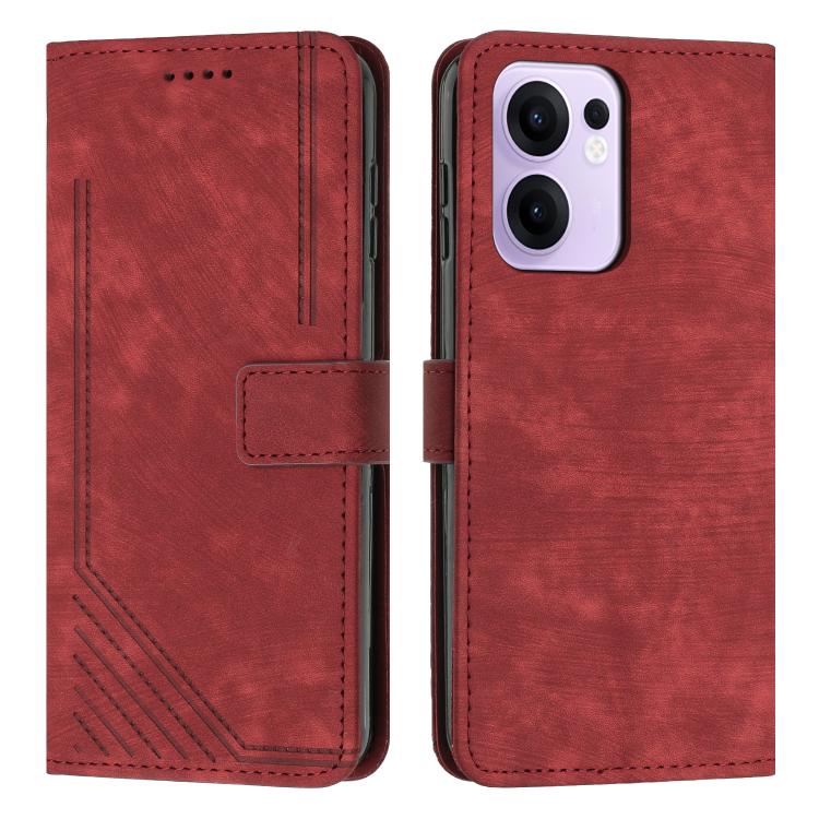 Skin Feel Stripe Pattern Leather Phone Case with Long Lanyard