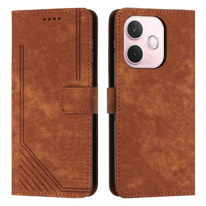 Skin Feel Stripe Pattern Leather Phone Case with Lanyard, For OPPO A5 Pro 5G Global, For OPPO Reno13 Pro Global, For OPPO Reno13 5G Global, For OPPO Reno12 Pro Global