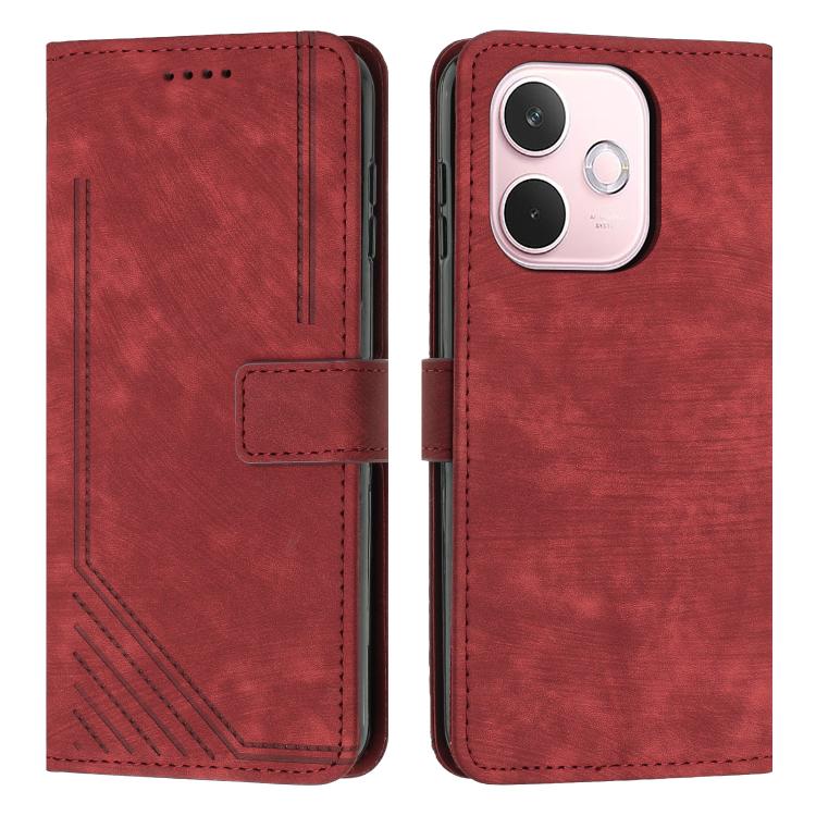 Skin Feel Stripe Pattern Leather Phone Case with Lanyard, For OPPO A5 Pro 5G Global, For OPPO Reno13 Pro Global, For OPPO Reno13 5G Global, For OPPO Reno12 Pro Global