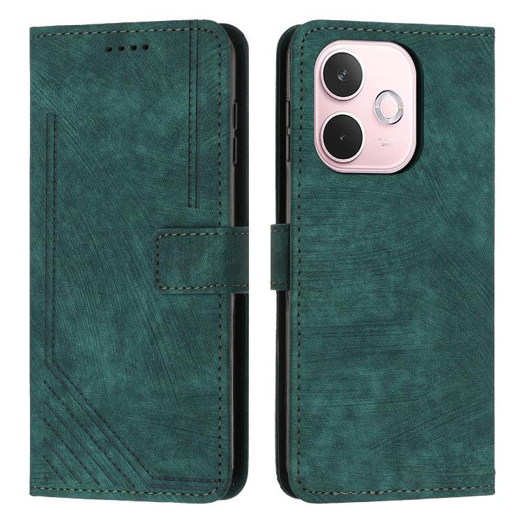 Skin Feel Stripe Pattern Leather Phone Case with Lanyard, For OPPO A5 Pro 5G Global, For OPPO Reno13 Pro Global, For OPPO Reno13 5G Global, For OPPO Reno12 Pro Global
