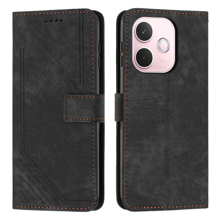 Skin Feel Stripe Pattern Leather Phone Case with Lanyard, For OPPO A5 Pro 5G Global, For OPPO Reno13 Pro Global, For OPPO Reno13 5G Global, For OPPO Reno12 Pro Global