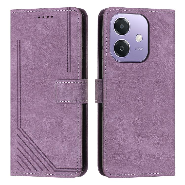 Skin Feel Stripe Pattern Leather Phone Case with Long Lanyard