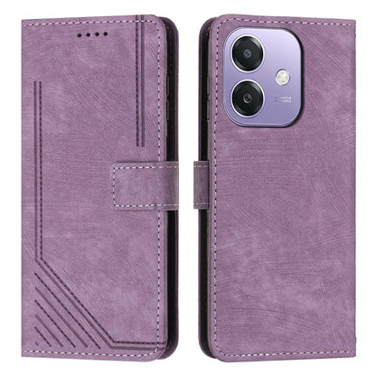 Skin Feel Stripe Pattern Leather Phone Case with Long Lanyard