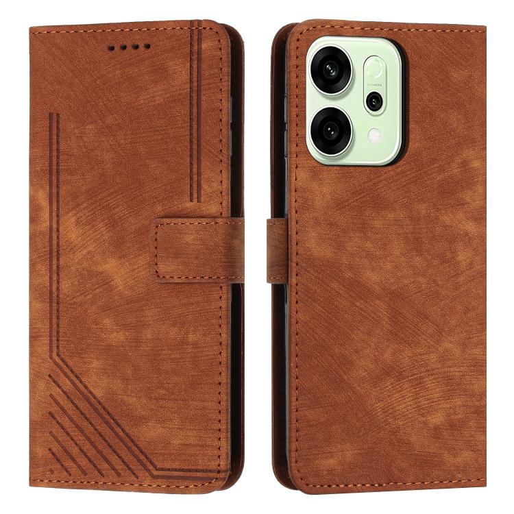 Skin Feel Stripe Pattern Leather Phone Case with Lanyard, For OPPO F31 5G / A6 Pro Global 5G, For OPPO Reno14 Global / Reno14 F 5G, For OPPO A5x 5G Global, For OPPO Reno14 Pro Global