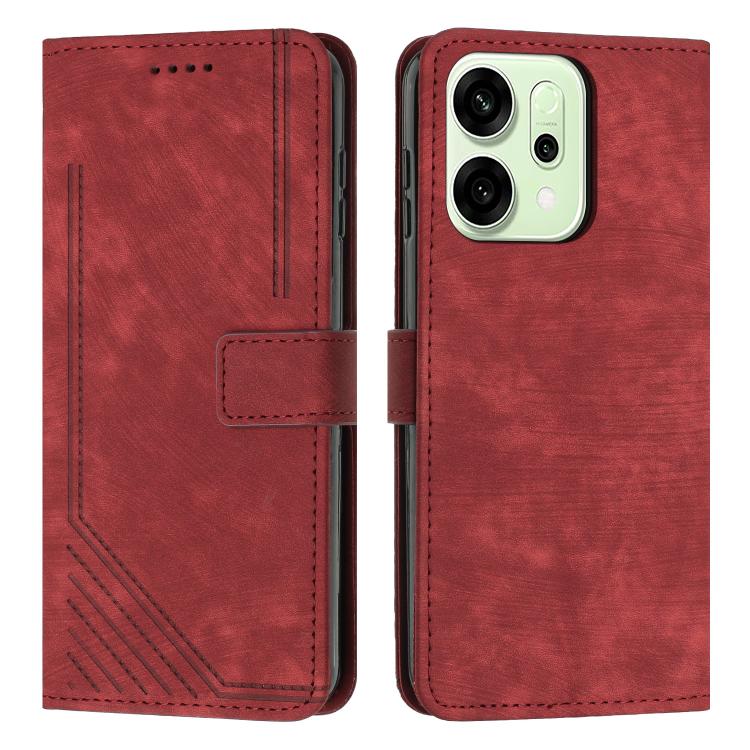 Skin Feel Stripe Pattern Leather Phone Case with Long Lanyard