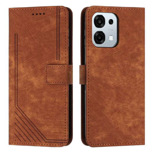 Skin Feel Stripe Pattern Leather Phone Case with Long Lanyard