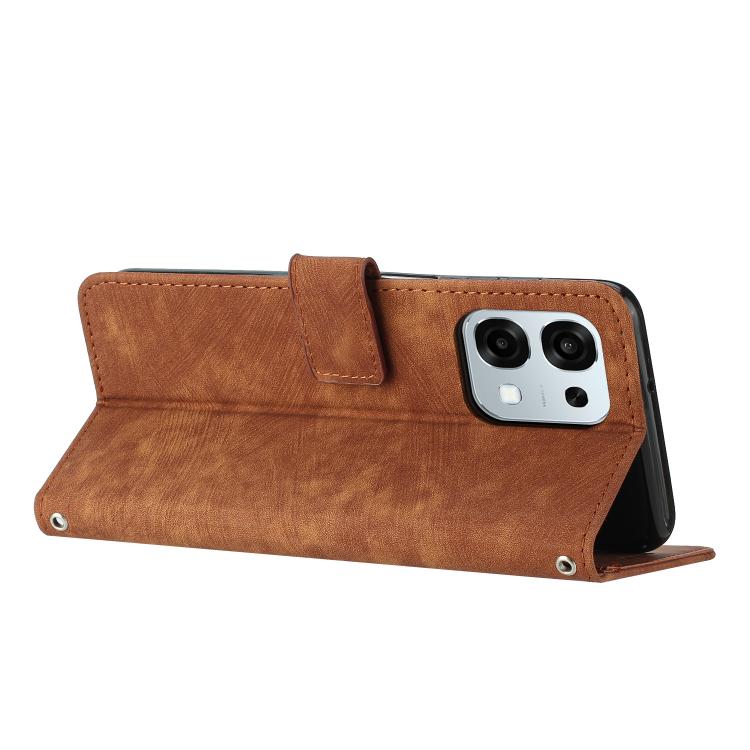 Skin Feel Stripe Pattern Leather Phone Case with Long Lanyard