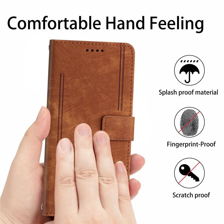 Skin Feel Stripe Pattern Leather Phone Case with Lanyard, For OPPO F31 5G / A6 Pro Global 5G, For OPPO Reno14 Global / Reno14 F 5G, For OPPO A5x 5G Global, For OPPO Reno14 Pro Global