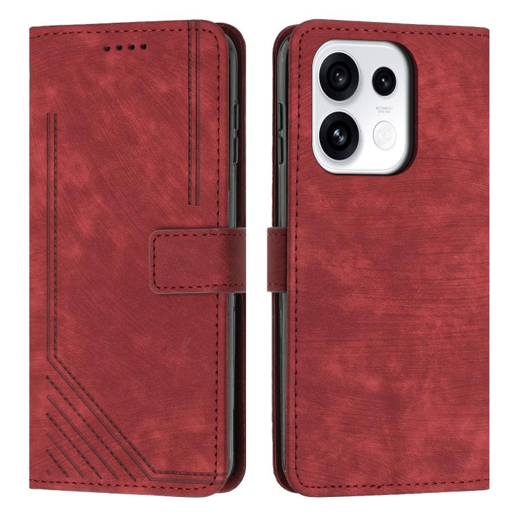 Skin Feel Stripe Pattern Leather Phone Case with Lanyard, For OPPO Reno16 F / Reno16 FS 5G, For OPPO Reno16 / Reno16 Pro 5G Global, For OPPO Reno15 F 5G Global, For OPPO Reno15 Pro Max 5G Global