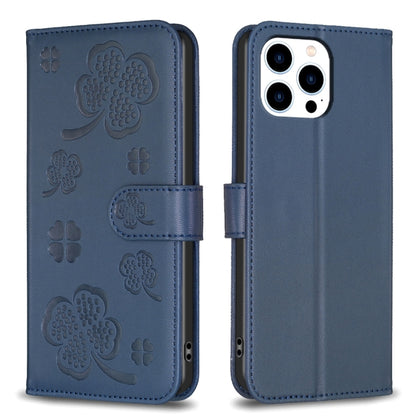 Four-leaf Embossed Leather Phone Case, For iPhone 15 Pro Max, For iPhone 15 Pro, For iPhone 15 Plus, For iPhone 15