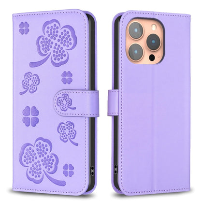 Four-leaf Embossed Leather Phone Case, For iPhone 15 Pro Max, For iPhone 15 Pro, For iPhone 15 Plus, For iPhone 15