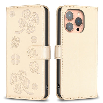 Four-leaf Embossed Leather Phone Case, For iPhone 15 Pro Max, For iPhone 15 Pro, For iPhone 15 Plus, For iPhone 15