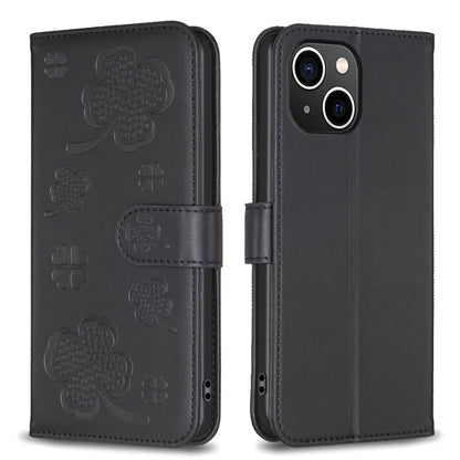 Four-leaf Embossed Leather Phone Case, For iPhone 15 Pro Max, For iPhone 15 Pro, For iPhone 15 Plus, For iPhone 15