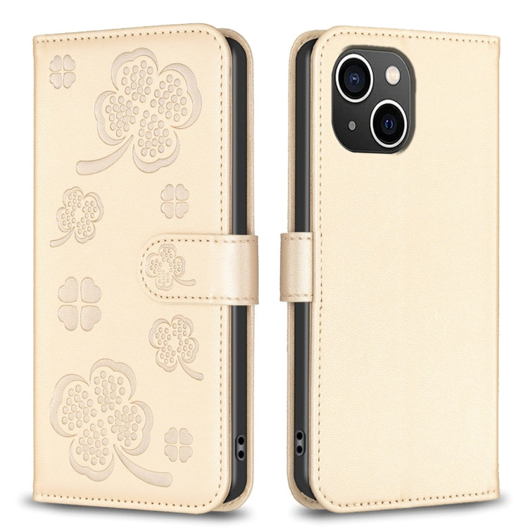 Four-leaf Embossed Leather Phone Case, For iPhone 15 Pro Max, For iPhone 15 Pro, For iPhone 15 Plus, For iPhone 15