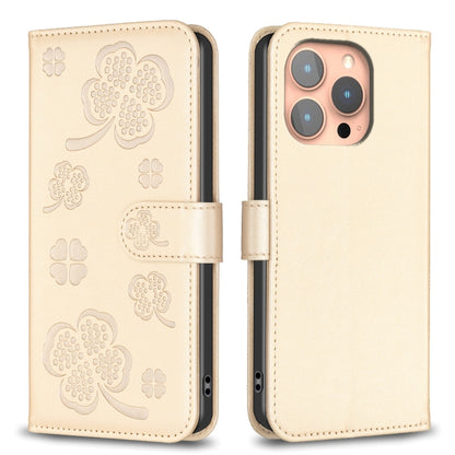 Four-leaf Embossed Leather Phone Case, For iPhone 16 Pro Max, For iPhone 16 Pro, For iPhone 16 Plus, For iPhone 16