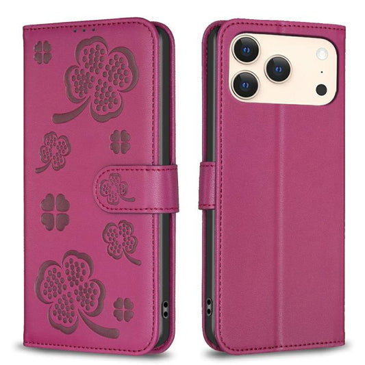 Four-leaf Embossed Leather Phone Case, For iPhone 18 Pro/17 Pro, For iPhone 18 Pro Max/17 Pro Max, For iPhone 17, For iPhone 17 Air