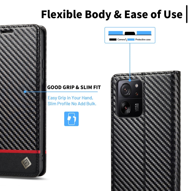 LC.IMEEKE Carbon Fiber Texture Flip Leather Phone Case