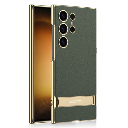 GKK Triumph Ultra-Thin Plain Leather Phone Case with Holder, For Samsung Galaxy S24 Ultra 5G