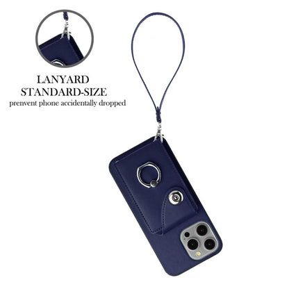 Organ Card Bag Ring Holder PU Phone Case with Lanyard, For iPhone 15 Pro Max, For iPhone 15 Pro, For iPhone 15 Plus, For iPhone 15