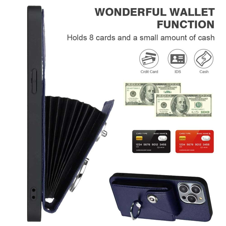 Organ Card Bag Ring Holder PU Phone Case with Lanyard, For iPhone 15 Pro Max, For iPhone 15 Pro, For iPhone 15 Plus, For iPhone 15