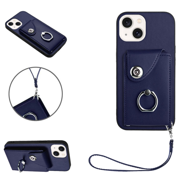 Organ Card Bag Ring Holder PU Phone Case with Lanyard, For iPhone 14 Plus, For iPhone 14, For iPhone 14 Pro, For iPhone 14 Pro Max