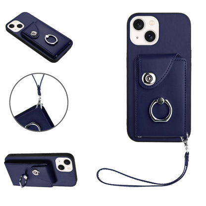 Organ Card Bag Ring Holder PU Phone Case with Lanyard, For iPhone 14 Plus, For iPhone 14, For iPhone 14 Pro, For iPhone 14 Pro Max