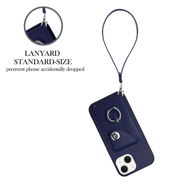 Organ Card Bag Ring Holder PU Phone Case with Lanyard, For iPhone 14 Plus, For iPhone 14, For iPhone 14 Pro, For iPhone 14 Pro Max