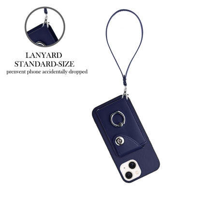 Organ Card Bag Ring Holder PU Phone Case with Lanyard, For iPhone 14 Plus, For iPhone 14, For iPhone 14 Pro, For iPhone 14 Pro Max