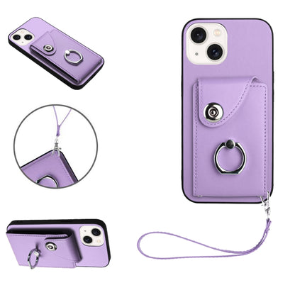 Organ Card Bag Ring Holder PU Phone Case with Lanyard, For iPhone 14 Plus, For iPhone 14, For iPhone 14 Pro, For iPhone 14 Pro Max